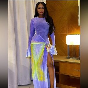 Tropical Getaway Maxi Dress 🌺 Lilac & Yellow – Large